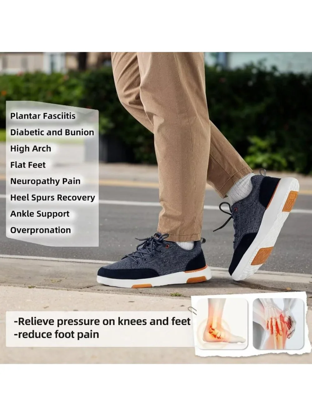OrthoComfoot Men's Denim Rubber Comfortable & Breathable Slip On Walking Sneaker